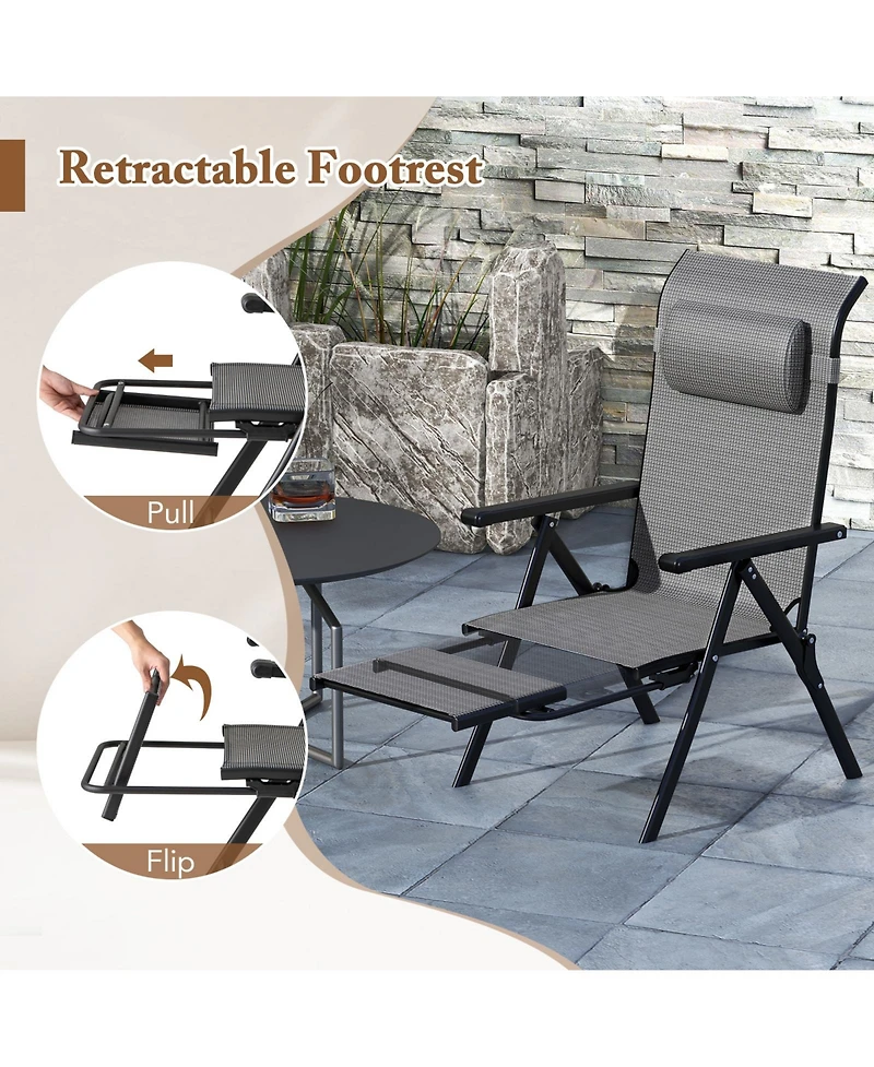 Gymax Folding Patio Chairs Set of Lounge Chairs w/ 10-Level Adjustable Backrests