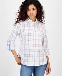 Nautica Jeans Women's Providence Plaid Cotton Roll-Tab-Sleeve Shirt
