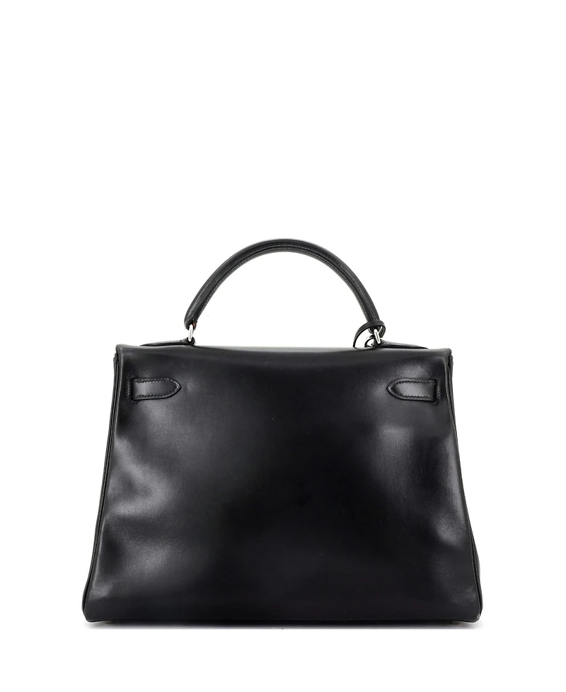 Pre-Owned Hermes Kelly 32 Handbag Black Box Calf with Palladium Hardware