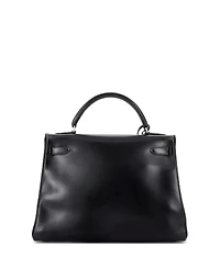 Pre-Owned Hermes Kelly 32 Handbag Black Box Calf with Palladium Hardware