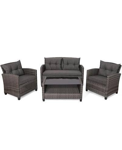 Gymax 4PC Rattan Patio Conversation Set Cushioned Outdoor Furniture Set