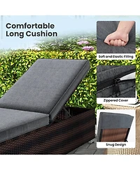Gymax Outdoor Chaise Lounge w/ Long Seat Cushion Heavy-Duty Metal Frame