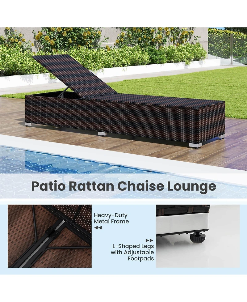 Gymax Outdoor Chaise Lounge w/ Long Seat Cushion Heavy-Duty Metal Frame