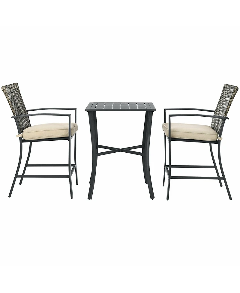 Gymax 3PCS Patio Metal Bar Set Outdoor Conversation Furniture Set w/ Cushions
