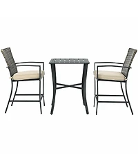 Gymax 3PCS Patio Metal Bar Set Outdoor Conversation Furniture Set w/ Cushions