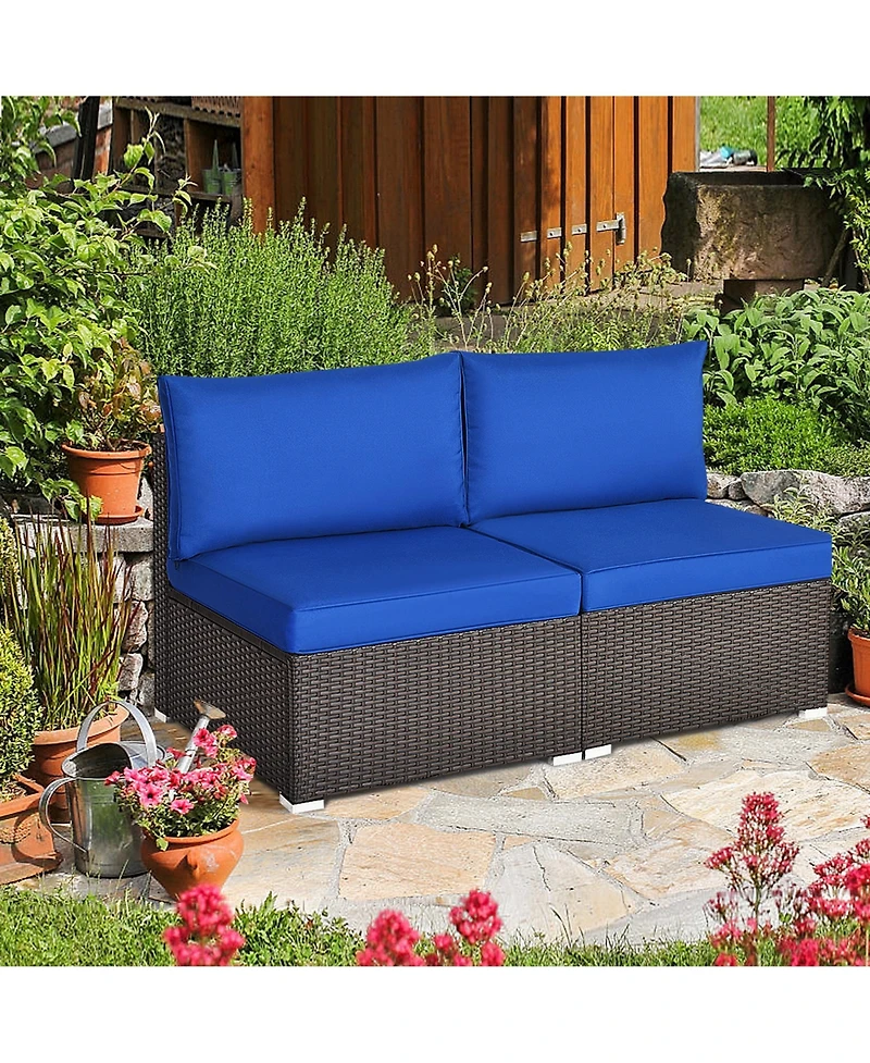 Gymax 2PCS Patio Sectional Armless Sofas Rattan Furniture Set Outdoor w/ Cushions
