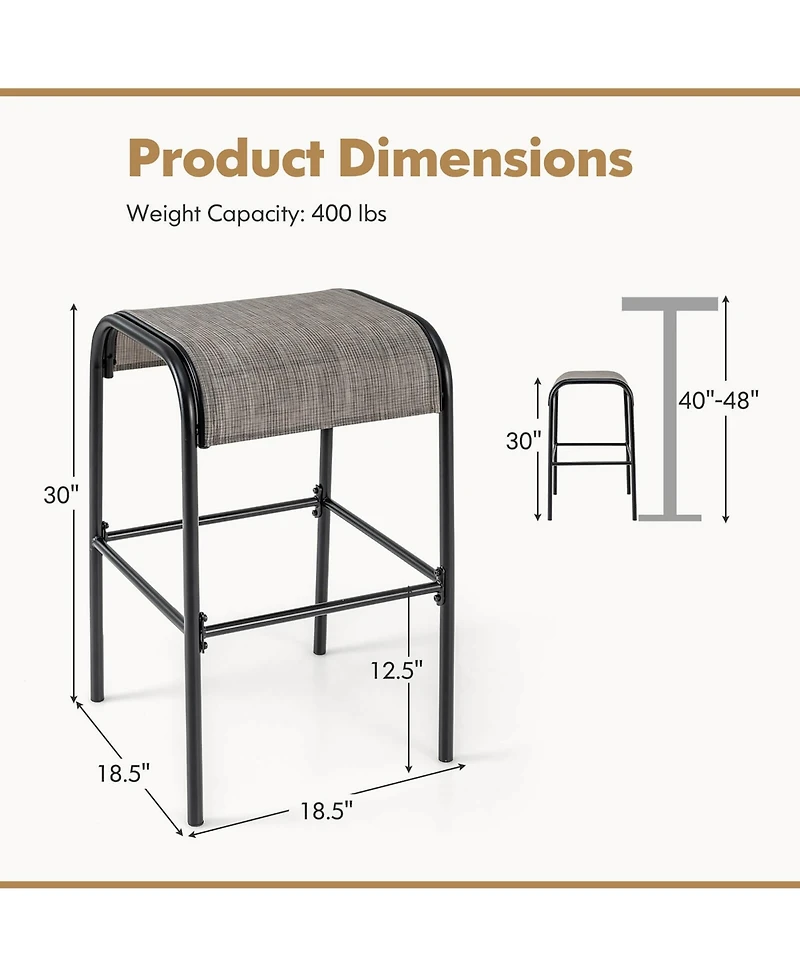 Gymax 2PCS 30'' Bar Height Bistro Stools Outdoor Bar Stools w/ Breathable Fabric Seat