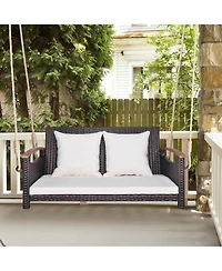 Gymax 2-seater hanging swing porch swing Pe wicker swing outdoor hanging swing garden poolside