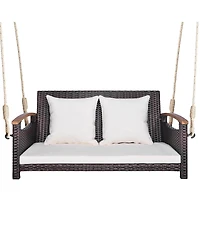 Gymax 2-seater hanging swing porch swing Pe wicker swing outdoor hanging swing garden poolside