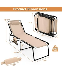 Gymax Patio Folding Chaise Lounge Portable Lay Flat Reclining Chair w/ 4-Level Backrest Side Pocket
