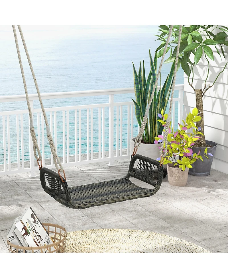 Gymax 1-Person Rattan Porch Swing Single Swing Chair Bench w/ Hanging Hemp Ropes Outdoor