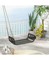 Gymax 1-Person Rattan Porch Swing Single Swing Chair Bench w/ Hanging Hemp Ropes Outdoor