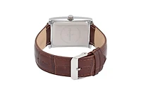 Peugeot Men's 30X40mm Silver Tank Shape Watch with Textured Dial Brown Leather Strap
