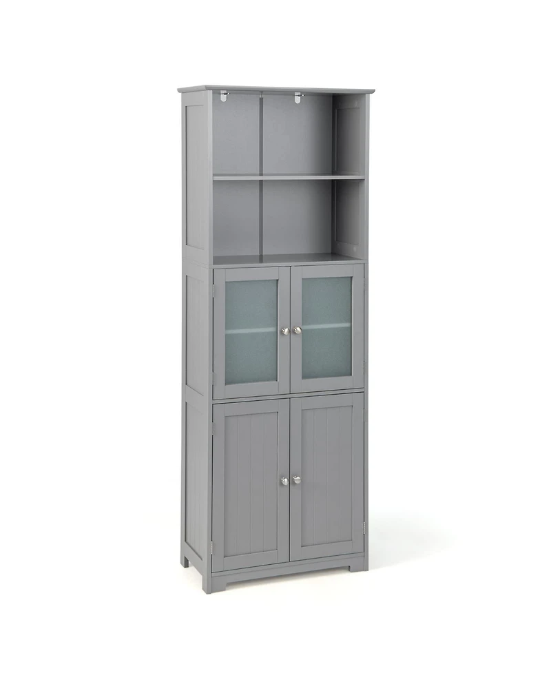 6-Tier Freestanding Bathroom Cabinet with 2 Open Compartments and Adjustable Shelves