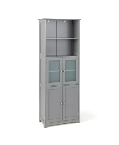 6-Tier Freestanding Bathroom Cabinet with 2 Open Compartments and Adjustable Shelves