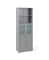 6-Tier Freestanding Bathroom Cabinet with 2 Open Compartments and Adjustable Shelves