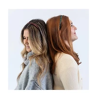 Thin Beaded Headband Set - Red + Green