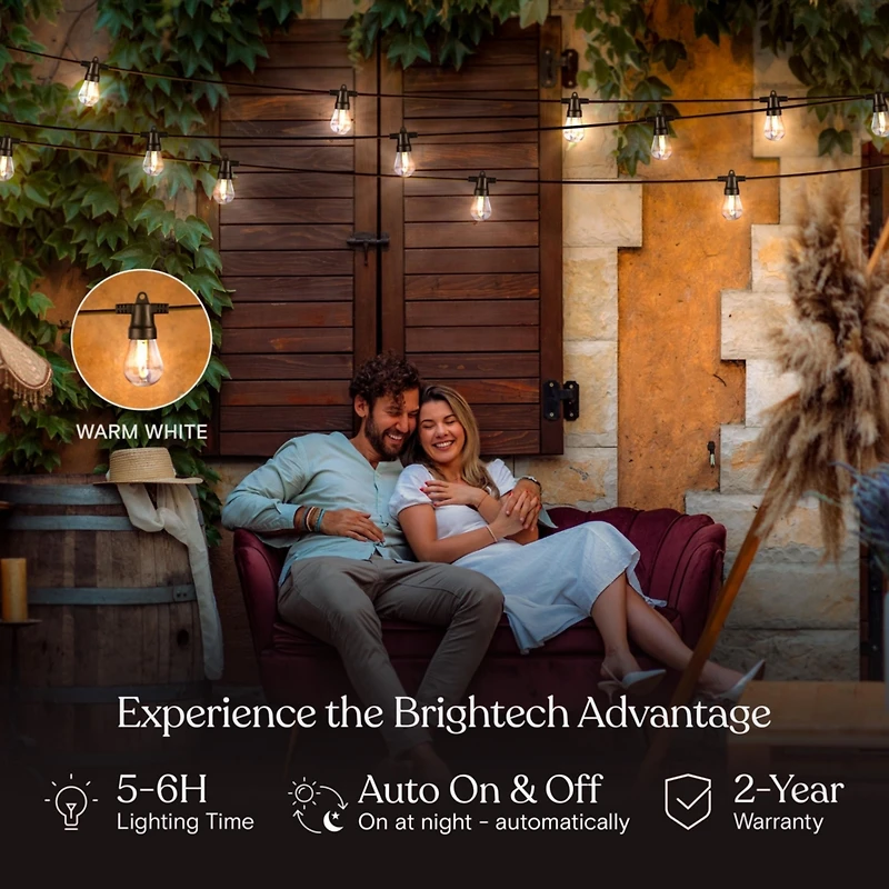 Ambience Pro Heavy Duty Solar-Powered Led Outdoor String Lights with 15 Hooks, 1W, Soft White (27 ft.)