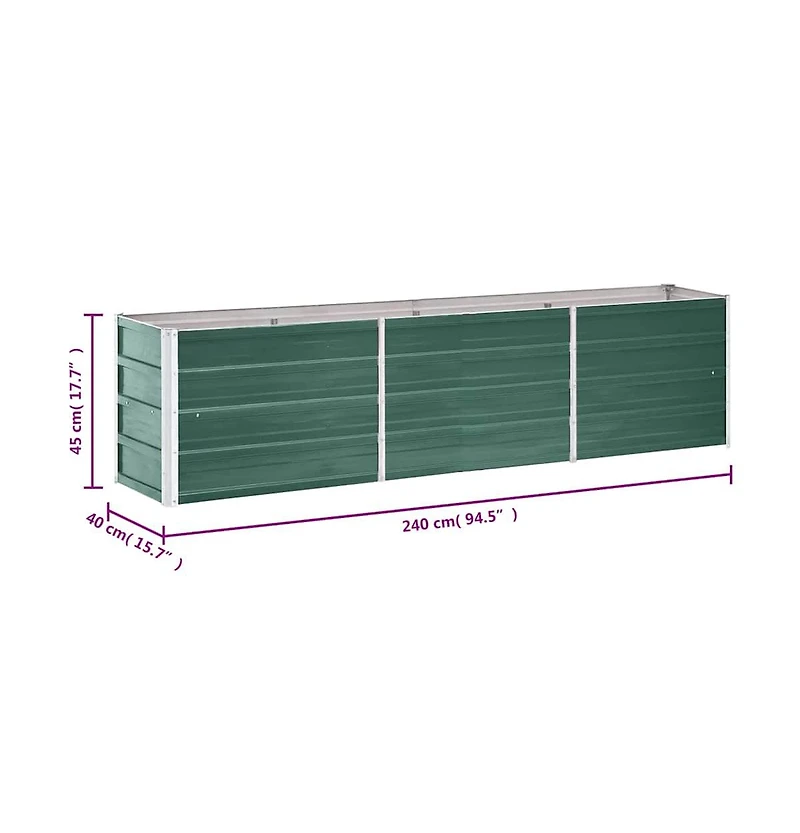 Garden Raised Bed Galvanized Steel 94.5"x15.7"x17.7" Green