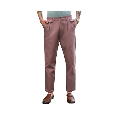 Campus Sutra Men's Nude Pink Striped Tailored Trousers