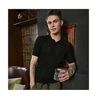 Campus Sutra Men's Obsidian Black Stripe-Textured Polo T-Shirt