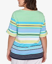 Ruby Rd. Plus Multi Stripe Roll Tab Top