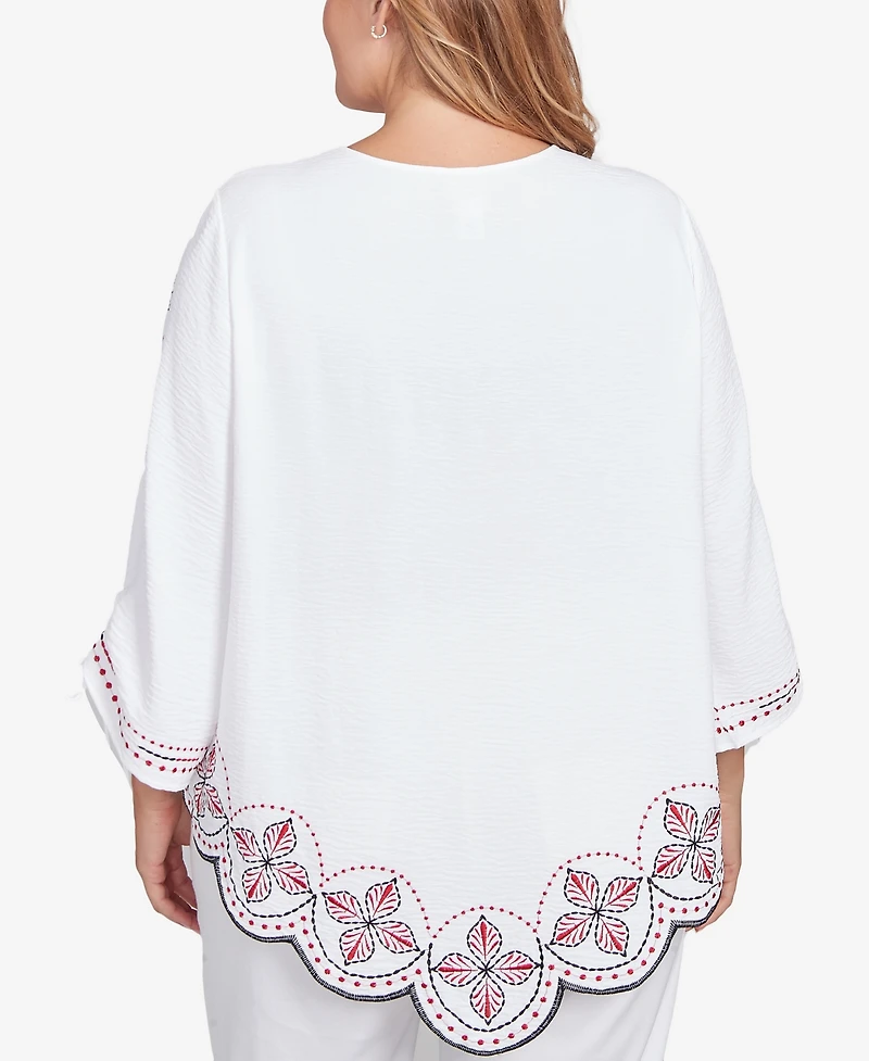 Ruby Rd. Plus Embroidered Bali Tie Sleeve Top