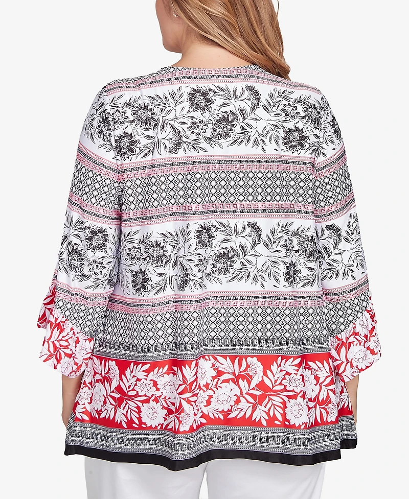 Ruby Rd. Plus Size Tropical Stripe Puff Print Top