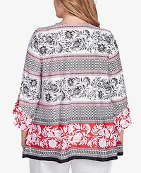 Ruby Rd. Plus Size Tropical Stripe Puff Print Top