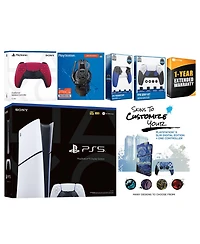 Sony Playstation 5 Slim Digital with Extra Volcanic Red Controller, Plantronics Headset, Trigger Stop Kit, Fps Grip Kit and MightySkins Decal Voucher