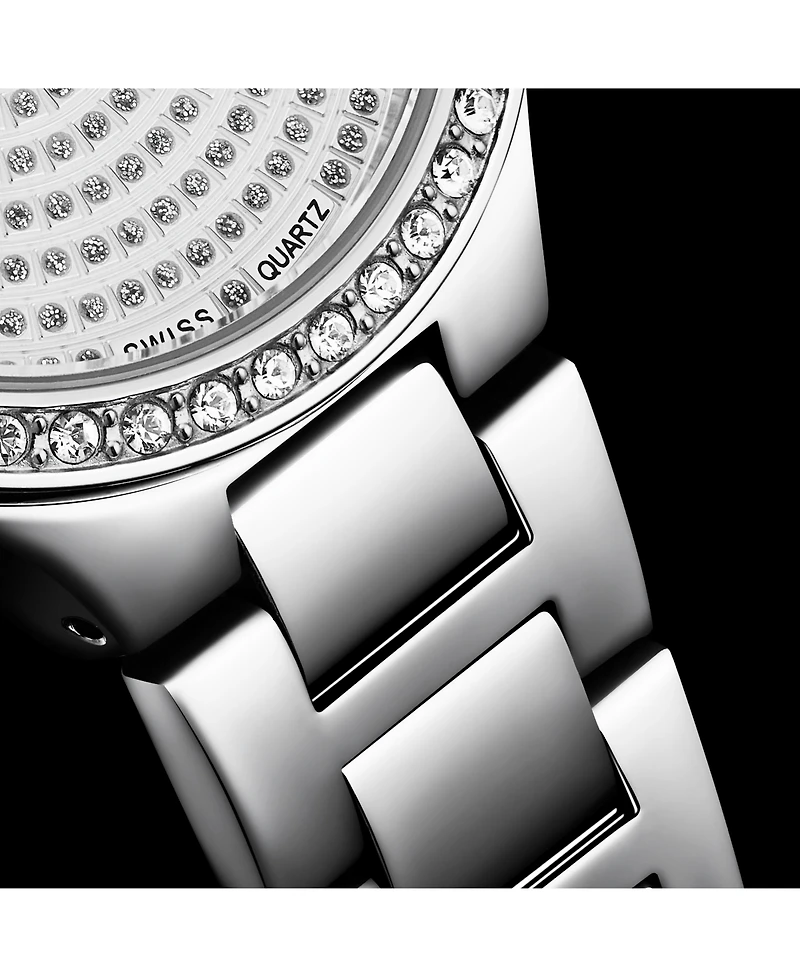 Stuhrling Original Women's Quartz Watch – Silver Dial with Swarovski Crystals & Triple-Row Stainless Steel Bracelet