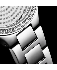 Stuhrling Original Women's Quartz Watch – Silver Dial with Swarovski Crystals & Triple-Row Stainless Steel Bracelet