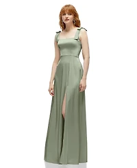 After Six Plus Square Neck Fluid Satin Maxi Dress with Bow Straps
