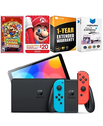 Nintendo Switch Neon Red & Blue Oled Console with Paper Mario: the Thousand Year Door, Nintendo $20 eShop Gift Card