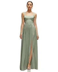 After Six Plus Shaped Strap Portrait Neckline Fluid Satin Maxi Dress with Full Skirt