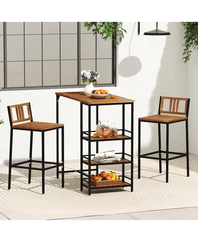 3-Piece Outdoor Bar Set with 3-Tier Storage Shelf for Stylish and Functional Patio Entertaining