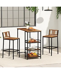 3-Piece Outdoor Bar Set with 3-Tier Storage Shelf for Stylish and Functional Patio Entertaining
