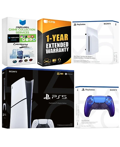 Sony PlayStation 5 Slim Digital Bundle with Disc Drive, Extra Controller, MightySkins Game Collection and Year Extended Warranty
