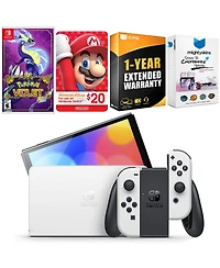 Nintendo Switch White Oled Console with Pokemon Violet, Nintendo $20 eShop Gift Card, MightySkins Console and Controller Skin Voucher