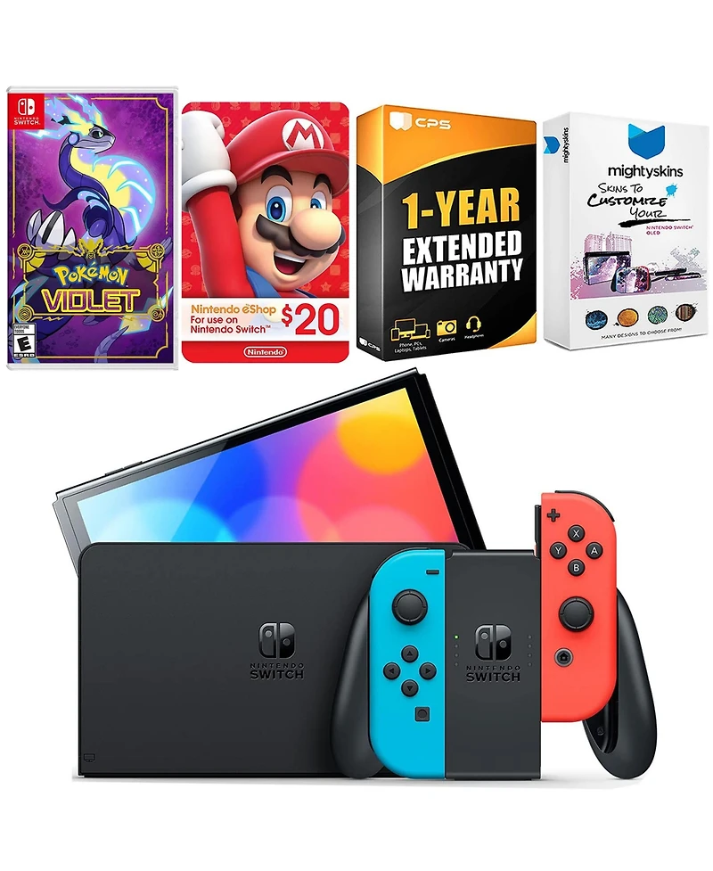 Nintendo Switch Neon Red & Blue Oled Console with Pokemon Violet, Nintendo $20 eShop Gift Card