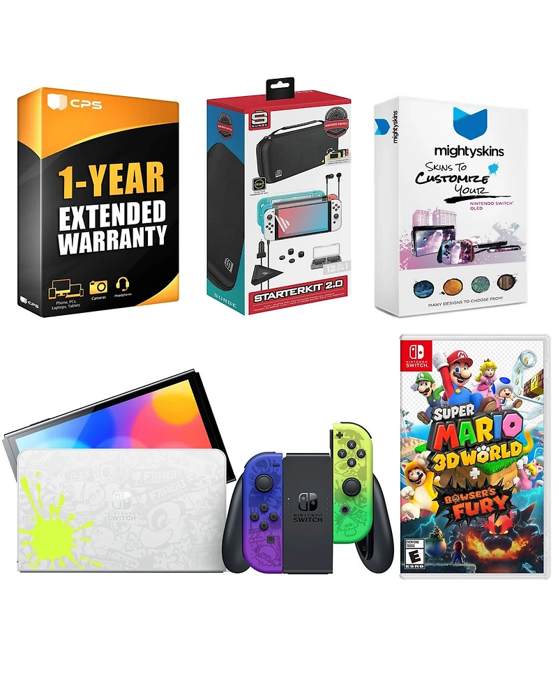 Nintendo Switch Oled Console Splatoon 3 Special Edition with Super Mario 3D World + Bowser s Fury, Surge Accessory Gaming Kit