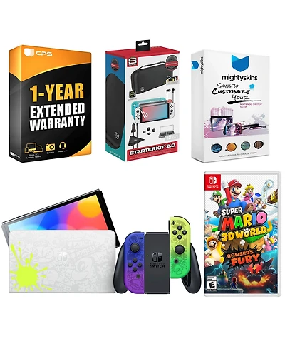 Nintendo Switch Oled Console Splatoon 3 Special Edition with Super Mario 3D World + Bowser s Fury, Surge Accessory Gaming Kit
