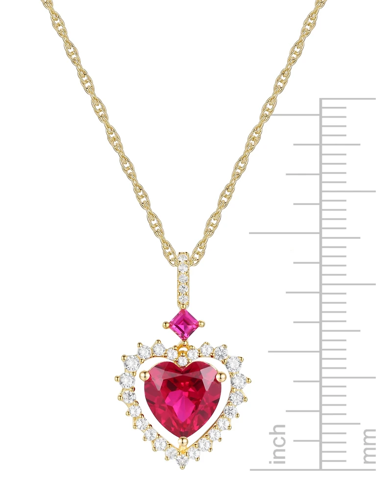 Lab Grown Ruby (2-5/8 ct. t.w.) & Lab Grown White Sapphire (1/3 ct. t.w.) Heart 18" Pendant Necklace in 14k Gold-Plated Sterling Silver