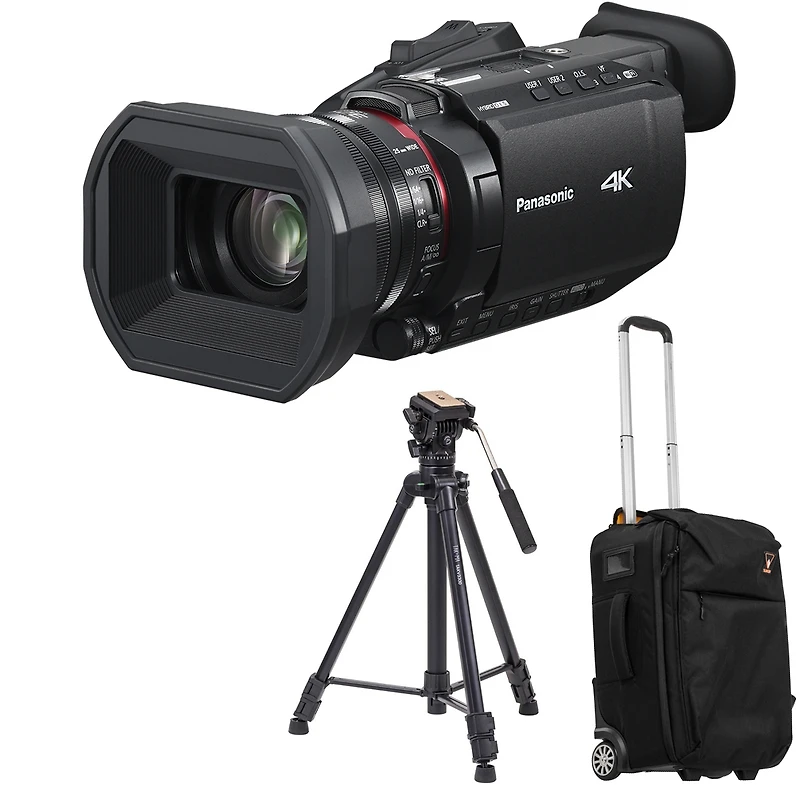 Panasonic Hc-X1600 4K Camcorder, Bundle with 3-Section Aluminum Video Tripod and Roller Bag