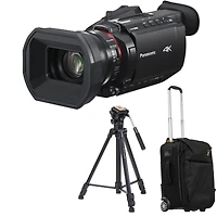 Panasonic Hc-X1600 4K Camcorder, Bundle with 3-Section Aluminum Video Tripod and Roller Bag