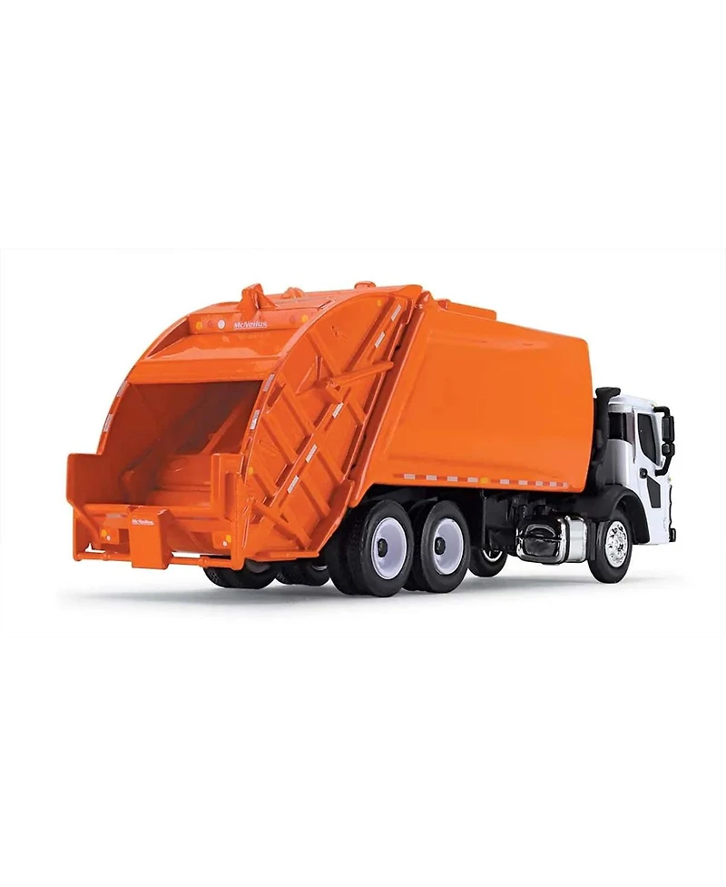 First Gear 1/87 White Mack Lr with Orange McNeilus Meridian Rear Loader Garbage Truck