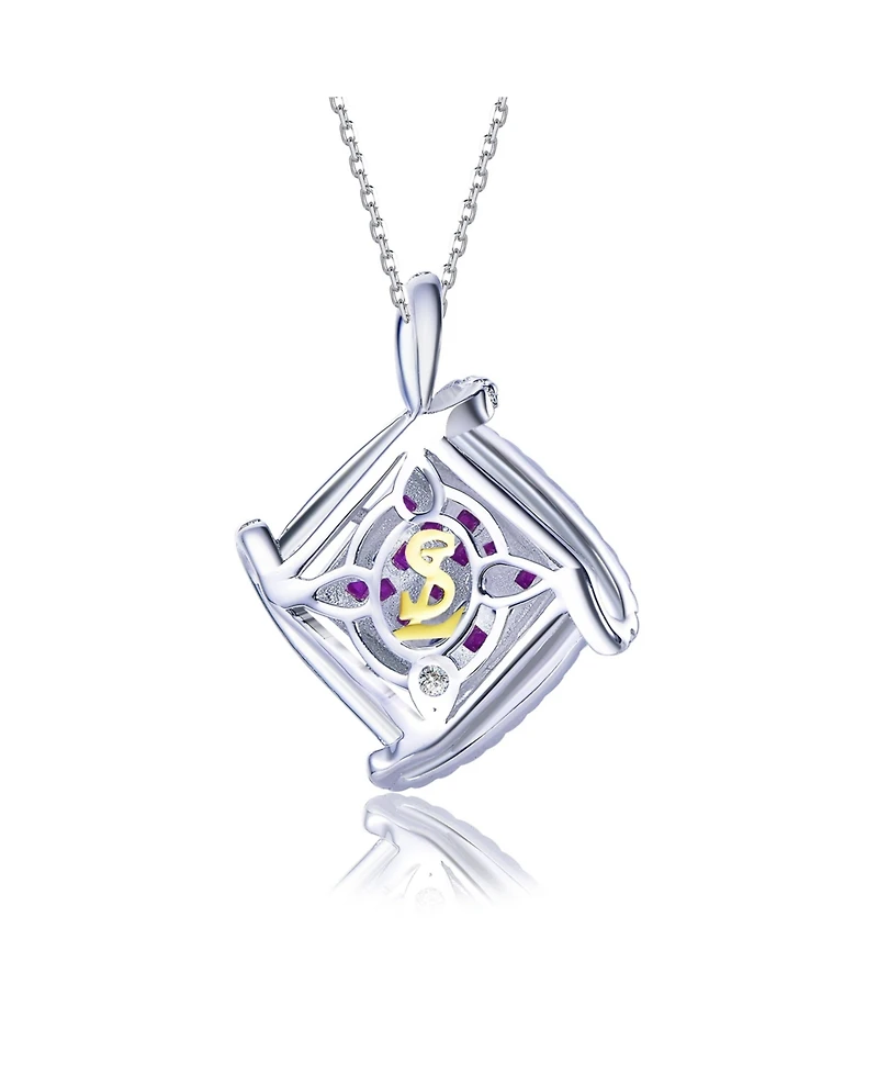 Suzy Levian Sterling Silver Invisible Set Cubic Zirconia Cushion Pendant