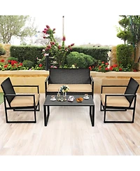 Gymax 4PCS Outdoor Wicker Rattan Furniture Set Patio Conversation Set With Cushions