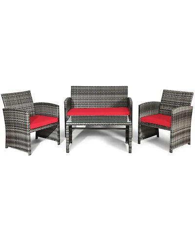 Gymax 4Pieces Patio Outdoor Rattan Conversation Furniture Set