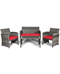 Gymax 4Pieces Patio Outdoor Rattan Conversation Furniture Set